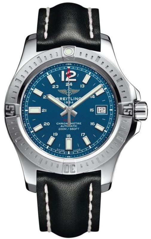 Breitling Colt Automatic Blue Dial Black Leather Strap 41mm Mens Watch - A1731311/G934/428X Authentic Buy Shop Now