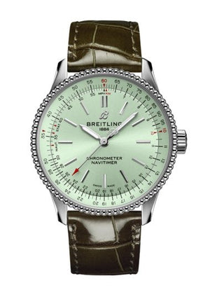 Breitling Navitimer Automatic 35 Green Dial Green Leather Strap Watch for Women - A17395361L1P1 Authentic Buy Shop Now