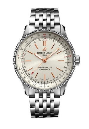 Breitling Navitimer Automatic 35 White Dial Silver Steel Strap Watch for Men - A17395F41G1A1 Authentic Buy Shop Now