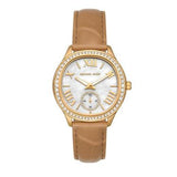 Michael Kors Sage Three-Hand Mother of Pearl White Dial Brown Leather Strap Watch for Women - MK4819 Authentic Buy Shop Now