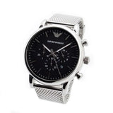 Emporio Armani Classic Chronograph Black Dial Silver Mesh Bracelet Watch For Men - AR1808 Authentic Buy Shop Now