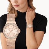 Michael Kors Lennox Three Hand Rose Gold Dial Rose Gold Mesh Strap Watch For Women - MK7336 Authentic Buy Shop Now