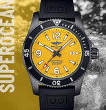Breitling Superocean Automatic 46mm Yellow Dial Black Rubber Strap Watch for Men - M17368D71I1S1 Authentic Buy Shop Now