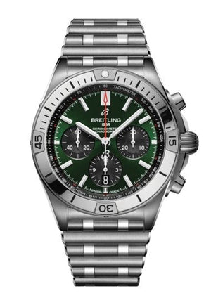 Breitling Chronomat B01 42 Green Dial Silver Steel Strap Watch for Men - AB0134101L1A1 Authentic Buy Shop Now