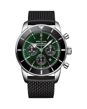 Breitling Superocean Heritage B01 Chronograph 44 Limited Edition Green Dial Black Mesh Bracelet Watch for Men - AB01621A1L1S1 Authentic Buy Shop Now