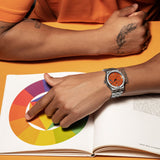 Maurice Lacroix Aikon Automatic Date Orange Dial Silver Steel Strap Watch For Men - AI6008-SS00F-530-E Authentic Buy Shop Now