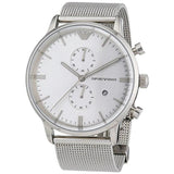 Emporio Armani Classic Chronograph Quartz Silver Dial Silver Mesh Bracelet Watch For Men - AR0390 Authentic Buy Shop Now