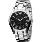 Emporio Armani Valente Black Dial Silver Steel Strap Watch For Men - AR0680 Authentic Buy Shop Now