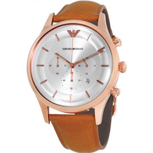 Emporio Armani Quartz Silver Dial Brown Leather Strap Watch For Men - AR11043 Authentic Buy Shop Now