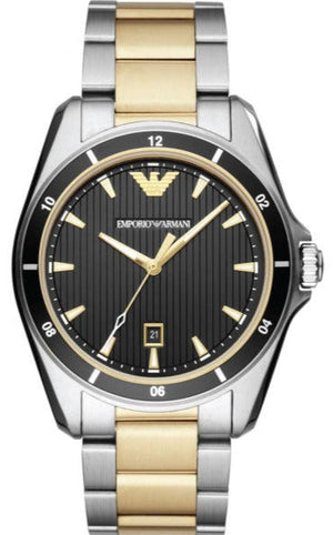 Emporio Armani Quartz Black Dial Two Tone Steel Strap Watch For Men - AR80017 Authentic Buy Shop Now
