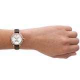 Emporio Armani Mia Moonphase Silver Dial Brown Leather Strap Watch For Women - AR11568 Authentic Buy Shop Now