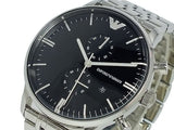 Emporio Armani Chronograph Black Dial Silver Steel Strap Watch For Men - AR0389 Authentic Buy Shop Now