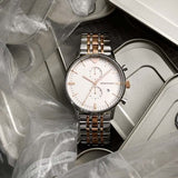 Emporio Armani Chronograph White Dial Two Tone Steel Strap Watch For Men - AR0399 Authentic Buy Shop Now