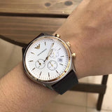 Emporio Armani Chronograph White Dial Brown Leather Strap Watch For Men - AR11033 Authentic Buy Shop Now