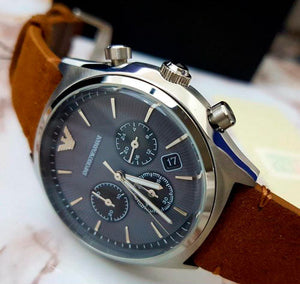 Emporio Armani Zeta Chronograph Gray Dial Brown Leather Strap Watch for Men - AR11080 Authentic Buy Shop Now