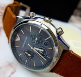 Emporio Armani Zeta Chronograph Gray Dial Brown Leather Strap Watch for Men - AR11080 Authentic Buy Shop Now