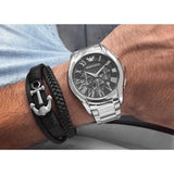 Emporio Armani Valente Chronograph Quartz Black Dial Silver Steel Strap Watch For Men - AR11083