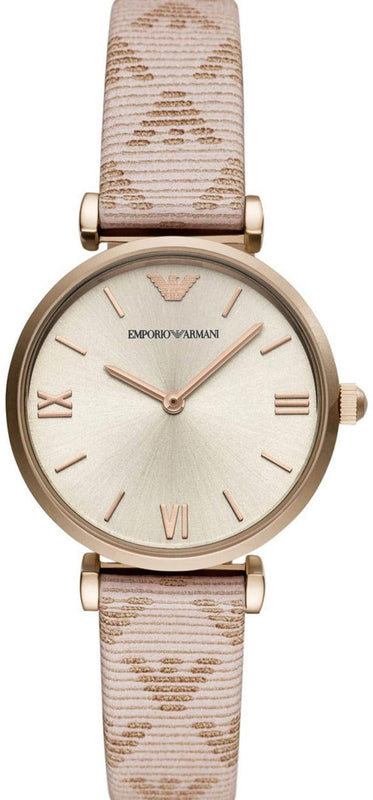 Emporio Armani Analog Grey Dial Pink Leather Strap Watch For Women - AR11126 Authentic Buy Shop Now