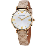 Emporio Armani Gianni T Bar Analog Silver Dial Beige Leather Strap Watch For Women - AR11127 Authentic Buy Shop Now