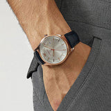 Emporio Armani Classic Silver Dial Blue Leather Strap Watch For Men - AR11131 Authentic Buy Shop Now