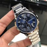 Emporio Armani Renato Chronograph Blue Dial Silver Steel Strap Watch For Men - AR11164 Authentic Buy Shop Now