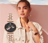 Emporio Armani Gianni T Bar Black Dial Rose Gold Steel Strap Watch For Women - AR11206 Authentic Buy Shop Now