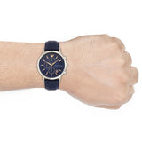 Emporio Armani Renato Chronograph Blue Dial Black Leather Strap Watch For Men - AR11216 Authentic Buy Shop Now