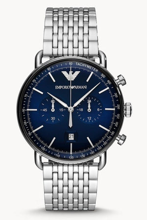 Emporio Armani Aviator Chronograph Blue Dial Silver Steel Strap Watch For Men - AR11238 Authentic Buy Shop Now