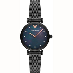 Emporio Armani Gianni T-Bar Quartz Black Mother of Pearl Dial Black Steel Strap Watch For Women - AR11268 Authentic Buy Shop Now