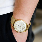 Emporio Armani Aviator Chronograph Quartz Beige Dial Gold Mesh Bracelet Watch For Men - AR11315 Authentic Buy Shop Now