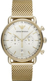 Emporio Armani Aviator Chronograph Quartz Beige Dial Gold Mesh Bracelet Watch For Men - AR11315 Authentic Buy Shop Now