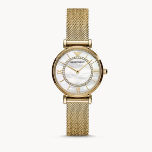Emporio Armani Gianni T Bar Mother of Pearl Dial Gold Mesh Bracelet Watch For Women - AR11321 Authentic Buy Shop Now