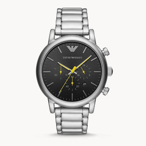 Emporio Armani Luigi Chronograph Black Dial Silver Steel Strap Watch For Men - AR11324 Authentic Buy Shop Now