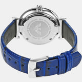 Emporio Armani Gianni T Bar Quartz Crystals Silver Dial Blue Leather Strap Watch For Women - AR11344 Authentic Buy Shop Now