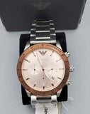 Emporio Armani Mario Chronograph Beige Dial Silver Steel Strap Watch For Men - AR11352 Authentic Buy Shop Now