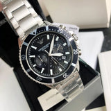 Emporio Armani Diver Chronograph Quartz Black Dial Silver Steel Strap Watch For Men - AR11360 Authentic Buy Shop Now