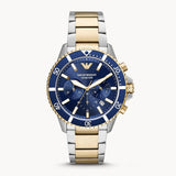 Emporio Armani Mario Chronograph Blue Dial Two Tone Steel Strap Watch For Men - AR11362 Authentic Buy Shop Now