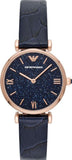 Emporio Armani Gianni T-Bar Quartz Blue Dial Blue Leather Strap Watch for Women - AR11424 Authentic Buy Shop Now