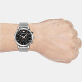 Emporio Armani Luigi Chronograph Quartz Black Dial Silver Mesh Bracelet Watch For Men - AR11429 Authentic Buy Shop Now