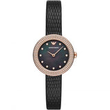 Emporio Armani Aviator Crystals Mother of Pearl Black Dial Black Silicon Strap Watch For Women - AR11373 Authentic Buy Shop Now