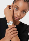 Emporio Armani Gianni T Bar Analog Crystals Silver Dial Blue Leather Strap Watch For Women - AR11443 Authentic Buy Shop Now