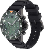 Emporio Armani Diver Chronograph Quartz Green Dial Black Silicon Strap Watch For Men - AR11463 Authentic Buy Shop Now