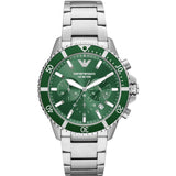Emporio Armani Diver Chronograph Green Dial Silver Steel Strap Watch For Men - AR11500 Authentic Buy Shop Now