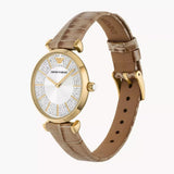 Emporio Armani Gianni T Bar Crystals Silver Dial Brown Leather Strap Watch For Women - AR11518 Authentic Buy Shop Now