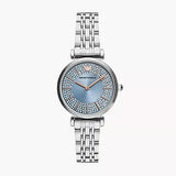 Emporio Armani Gianni T-Bar Quartz Blue Dial Silver Steel Strap Watch For Women - AR11594 Authentic Buy Shop Now