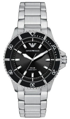Emporio Armani World Explorer Solar Black Dial Silver Steel Strap Watch for Men - AR11787 Authentic Buy Shop Now