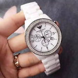 Emporio Armani Ceramica Chronograph White Dial White Ceramic Strap Watch For Women - AR1456 Authentic Buy Shop Now