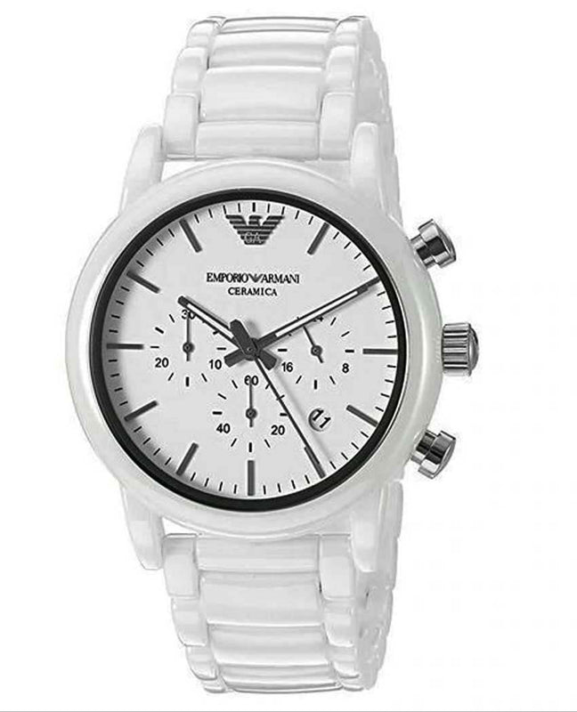 Emporio Armani Luigi Chronograph Ceramic White Dial White Ceramic Strap Watch For Men - AR1499 Authentic Buy Shop Now