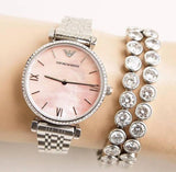 Emporio Armani Gianni T Bar Pink Mother of Pearl Dial Silver Steel Strap Watch For Women - AR1779 Authentic Buy Shop Now