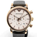 Emporio Armani Classic Chronograph White Dial Brown Leather Strap Watch For Men - AR1809 Authentic Buy Shop Now